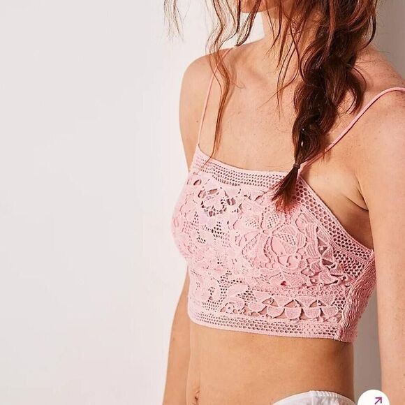 Free People Women's Sz Medium Heart Haze Pink Let Lyra Crochet Lace Bralette - Picture 5 of 6